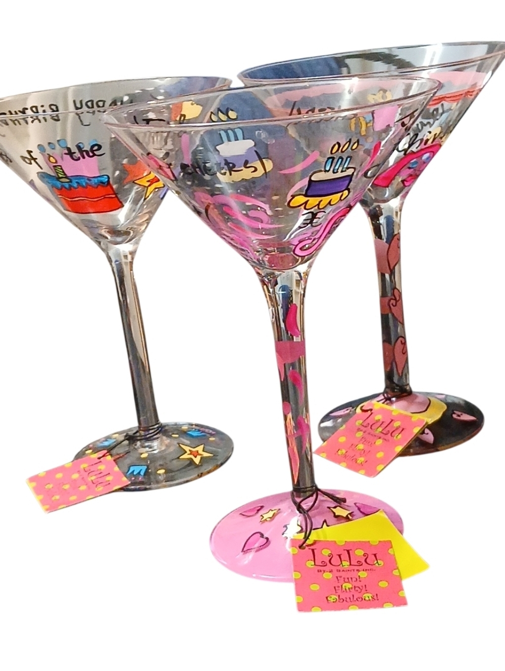 LuLu -NWT Set Of 3, Happy Birthday Cocktail Glasses Different Design On Each one - Picture 5 of 9